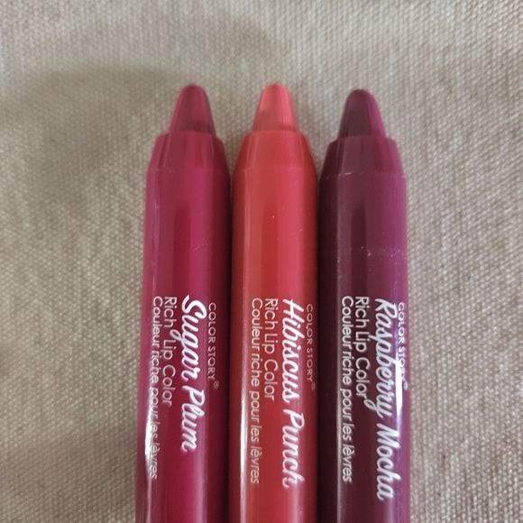 Color Story Rich Lip Color Twist Up Crayon Trio - Raspberry, Hibiscus, & Sugar - Picture 2 of 3